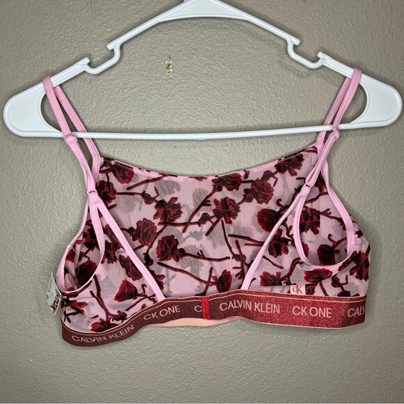 NEW Calvin Klein sheer rose floral print pink & red bralette size medium - Picture 4 of 7